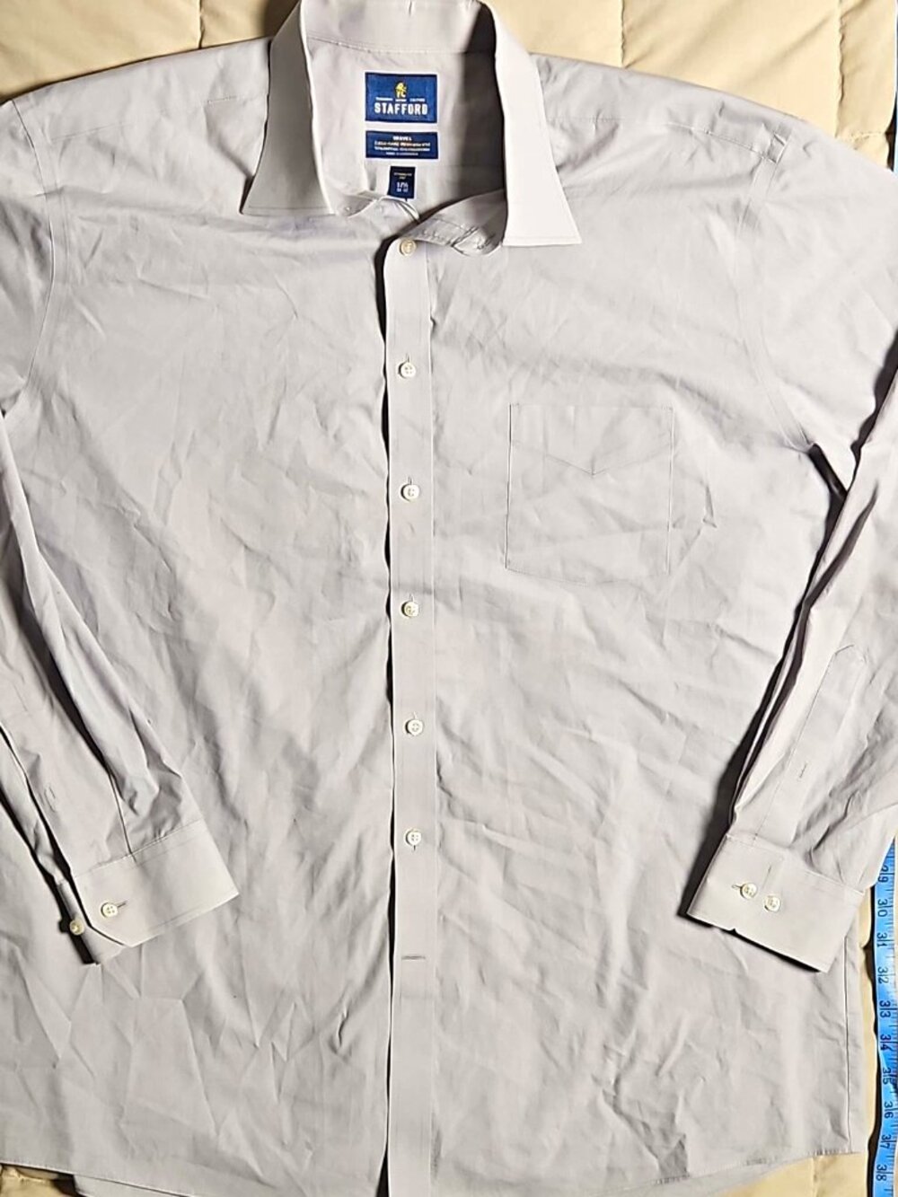 Stafford Men's Gray Broadcloth Dress Shirt 17.5 36-37